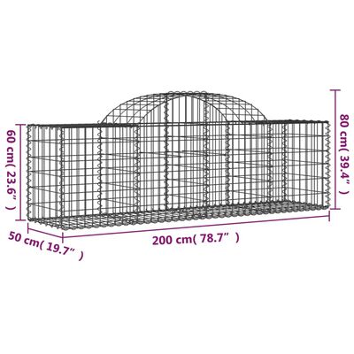 vidaXL Paniers à gabions arqués 7 pcs 200x50x60/80 cm Fer galvanisé