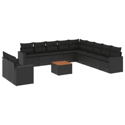 vidaXL Salon de jardin 12 pcs avec coussins noir résine tressée