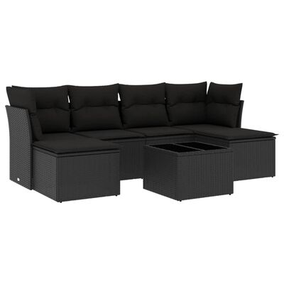 vidaXL Salon de jardin 7 pcs avec coussins noir résine tressée