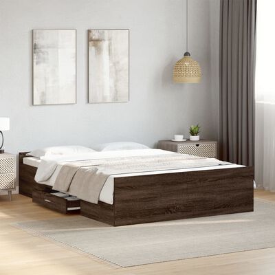 vidaXL Cadre de lit avec tiroirs sans matelas chêne marron 140x190 cm