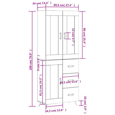 vidaXL Buffet haut Sonoma gris 69,5x34x180 cm Bois d'ingénierie