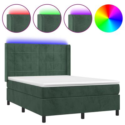 vidaXL Sommier à lattes de lit matelas et LED Vert foncé 140x190 cm