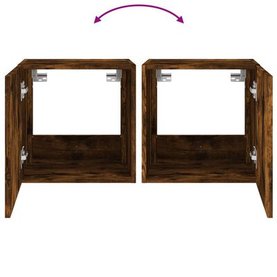 vidaXL Meubles TV muraux et lumières LED 2pcs chêne fumé 40,5x35x40 cm