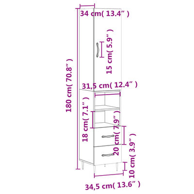 vidaXL Buffet haut Chêne marron 34,5x34x180 cm Bois d'ingénierie