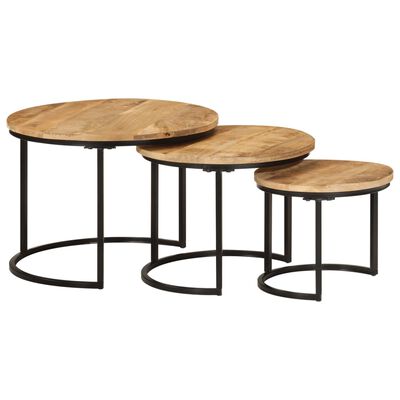 vidaXL Tables gigognes 3 pcs bois de manguier massif brut