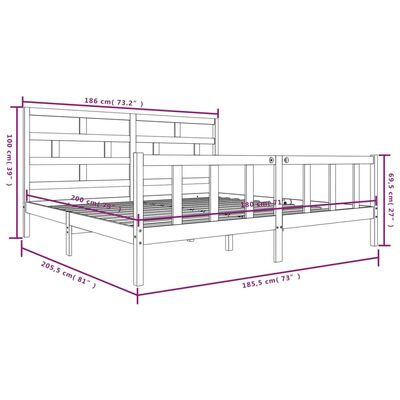 vidaXL Cadre de lit bois de pin massif 180x200 cm super king