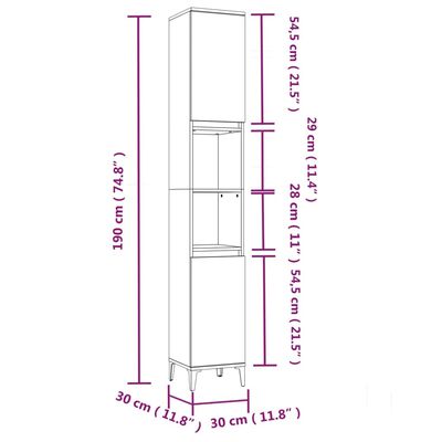 vidaXL Armoire de salle de bain gris béton 30x30x190 cm