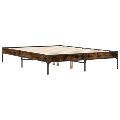 vidaXL Cadre de lit chêne fumé 140x190 cm bois d'ingénierie et métal