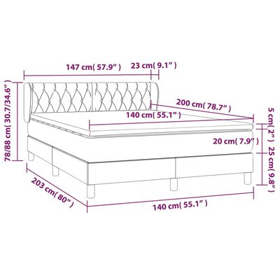 vidaXL Sommier à lattes de lit avec matelas Gris foncé 140x200cm Tissu