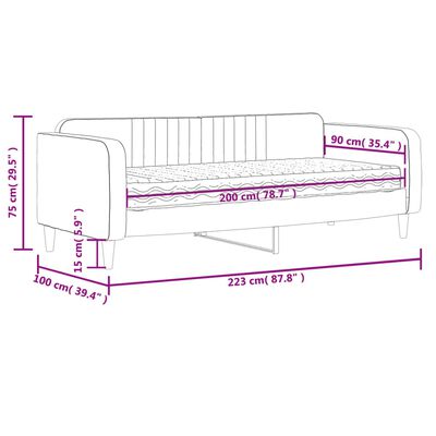 vidaXL Lit de jour avec matelas gris clair 90x200 cm velours