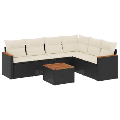 vidaXL Salon de jardin 7 pcs avec coussins noir résine tressée