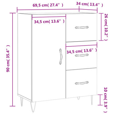 vidaXL Buffet gris béton 69,5x34x90 cm bois d'ingénierie