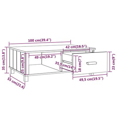 vidaXL Table basse HAMAR Blanc 100x55x35 cm Bois massif de pin