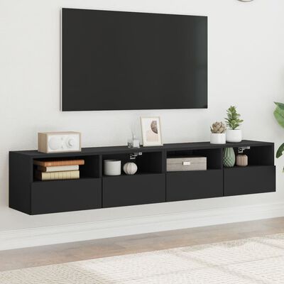 vidaXL Meubles TV muraux 2 pcs noir 80x30x30 cm bois d'ingénierie