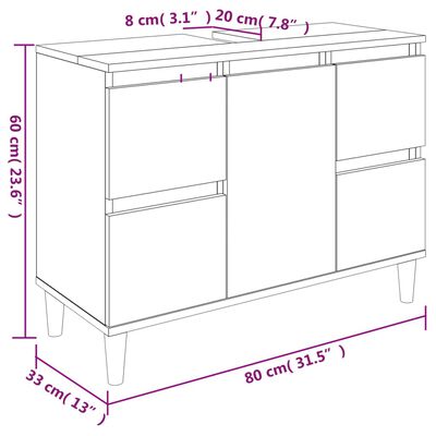 vidaXL Meuble d'évier noir 80x33x60 cm bois d'ingénierie