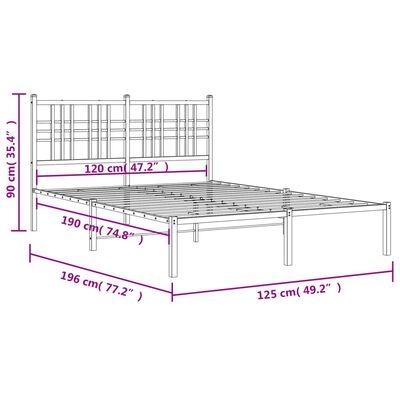 vidaXL Cadre de lit métal sans matelas et tête de lit blanc 120x190 cm