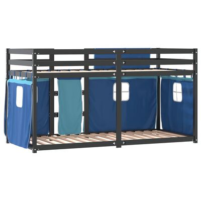 vidaXL Lit superposé avec rideaux bleu 90x190 cm bois pin massif