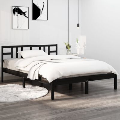 vidaXL Cadre de lit Noir Bois massif 135x190 cm Double