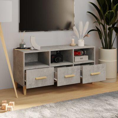 vidaXL Meuble TV gris béton 102x36x50 cm bois d'ingénierie