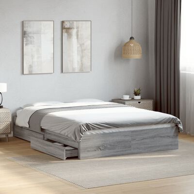 vidaXL Cadre de lit et tiroirs sonoma gris 135x190 cm bois ingénierie