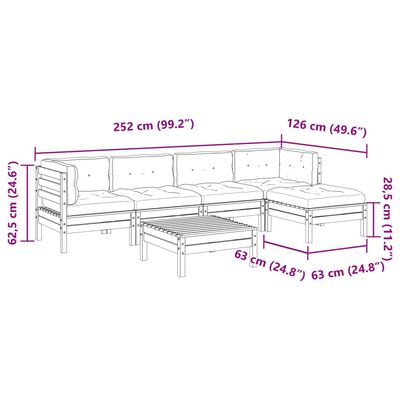 vidaXL Salon de jardin 6 pcs et coussins bois massif sapin de douglas