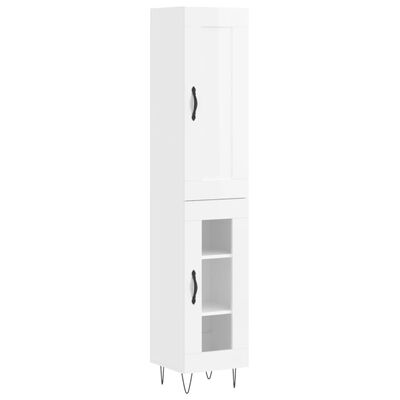 vidaXL Buffet haut Blanc brillant 34,5x34x180 cm Bois d'ingénierie