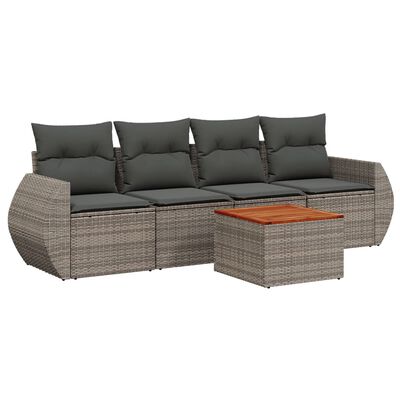 vidaXL Salon de jardin 5 pcs avec coussins gris résine tressée