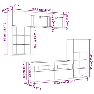 vidaXL Unités murales TV avec LED 5 pcs chêne sonoma bois d'ingénierie