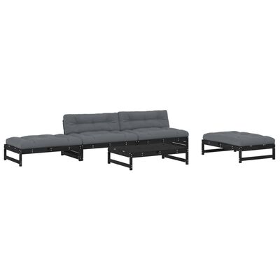 vidaXL Salon de jardin 5 pcs avec coussins noir bois massif