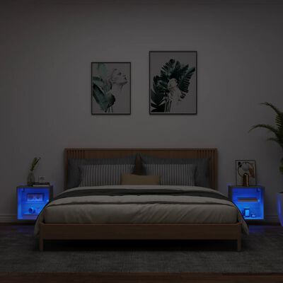 vidaXL Tables de chevet murales avec lumières LED 2 pcs sonoma gris