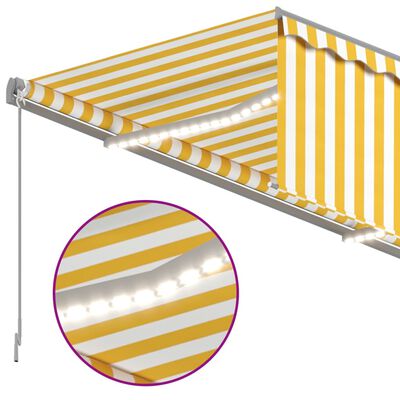 vidaXL Auvent manuel rétractable avec store LED 3x2,5 m Jaune et blanc