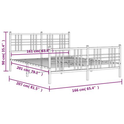 vidaXL Cadre de lit métal sans matelas et pied de lit blanc 160x200 cm