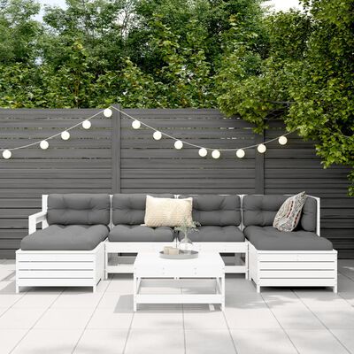 vidaXL Salon de jardin 7 pcs blanc bois de pin massif