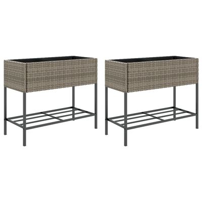 vidaXL Jardinières avec étagère 2 pcs gris 90x40x75 cm résine tressée