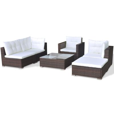 vidaXL Salon de jardin 6 pcs avec coussins Résine tressée Marron