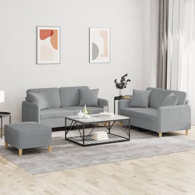 vidaXL Ensemble de canapés 3 pcs coussins gris clair tissu