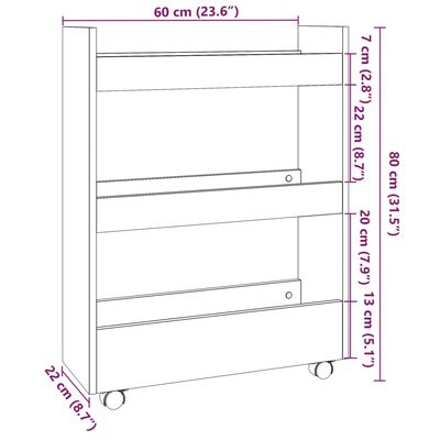 vidaXL Chariot de rangement étroit 3 niveaux blanc bois d'ingénierie