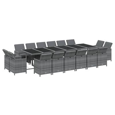 vidaXL Ensemble à dîner de jardin coussins 17 pcs Résine tressée Gris