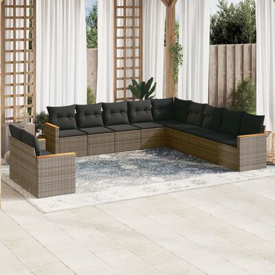 vidaXL Salon de jardin 11 pcs avec coussins gris résine tressée