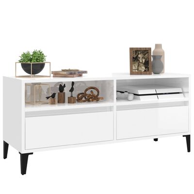 vidaXL Meuble TV blanc brillant 100x34,5x44,5 cm bois d'ingénierie