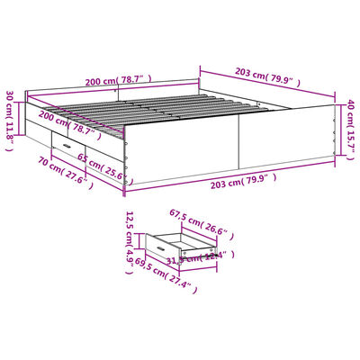 vidaXL Cadre de lit avec tiroirs sans matelas sonoma gris 200x200 cm