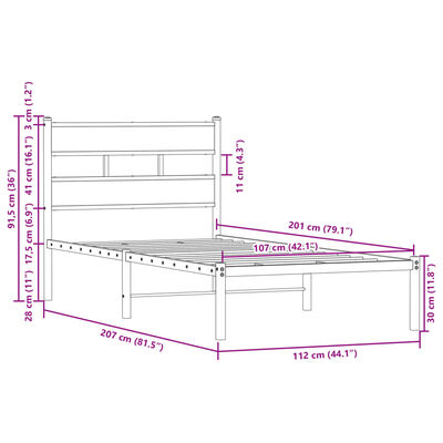 vidaXL Cadre de lit sans matelas avec tête de lit 107x203 cm