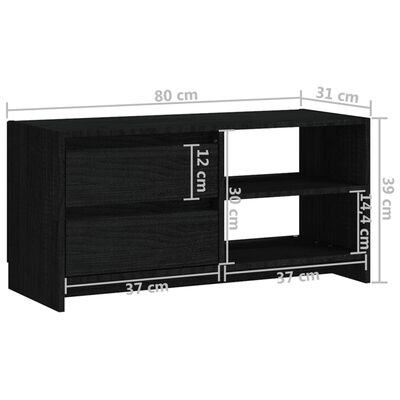 vidaXL Meuble TV Noir 80x31x39 cm Bois de pin massif