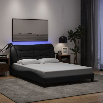 vidaXL Cadre de lit avec lumières LED noir 140x190 cm tissu