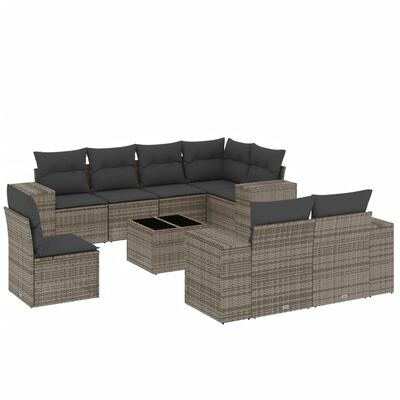 vidaXL Salon de jardin 9 pcs avec coussins gris résine tressée