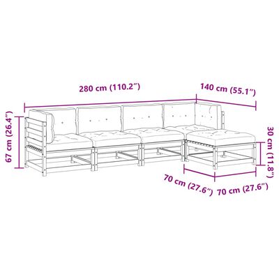 vidaXL Salon de jardin 5 pcs avec coussins cire marron bois pin massif