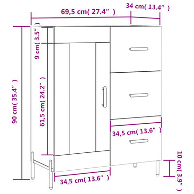 vidaXL Buffet noir 69,5x34x90 cm bois d'ingénierie