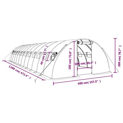 vidaXL Serre avec cadre en acier blanc 48 m² 12x4x2 m