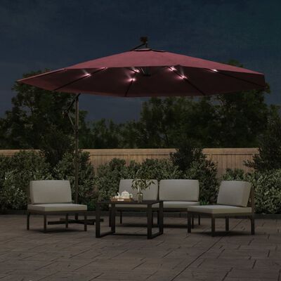 vidaXL Parasol de jardin en porte-à-faux lumières LED rouge bordeaux