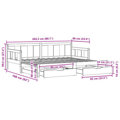 vidaXL Lit de jour et lit gigogne et tiroirs 80x200 cm bois pin massif